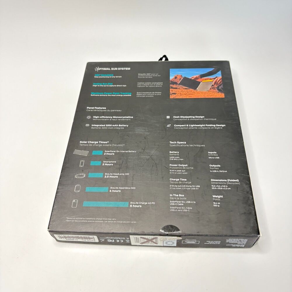 BIOLITE 10W Solar Panel Black 3200Mah Internal Battery Tested, Working - Picture 6 of 10